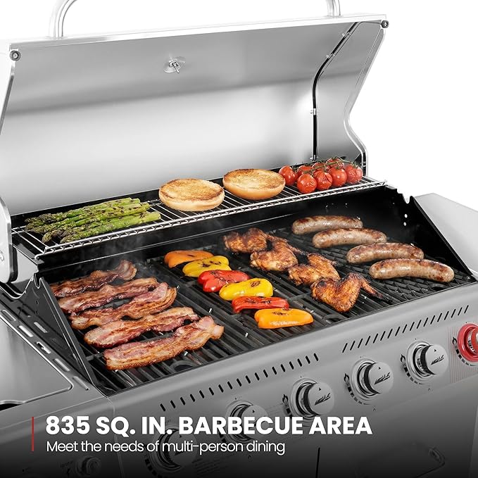Royal Gourmet GA6402S 6-Burner Propane Gas Grill with Side Burner and Warming Rack 74000 BTUs Cabinet Style Outdoor BBQ Grill for Barbecue Grilling &amp Backyard Cooking Silver