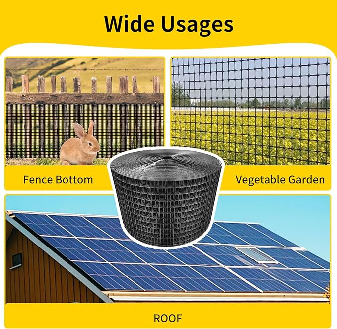 Solar Panel Bird Guard6in X 100ft Critter Guard for Solar Panels1/2inch mesh Black Coated Galvanized Rust-Resistant Netroof Protection net Kitwith 80 Fastener Clips and Cutting Scissor