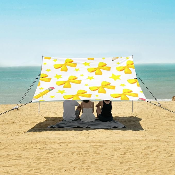 xigua Bow Tie Beach Tent Sun Shelter with Carrying Bag - Silver Coated Oxford Fabric Beach Canopy for Beach Camping Fishing - Includes Windproof Ropes Sandbags &amp Stakes