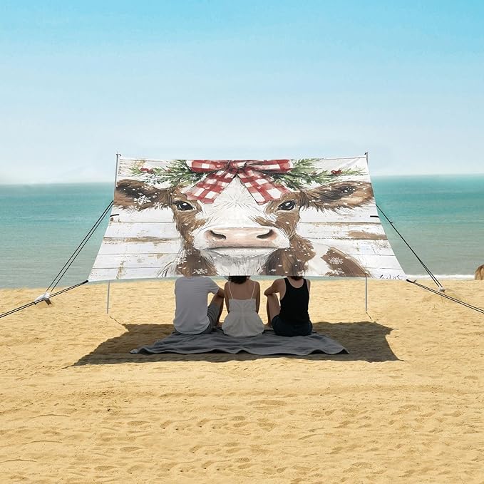 ALAZA Watercolor Cow Beach Tent Sun Shelter Portable Canopy Sunshade for Outdoor Camping Picnics Backyard Fun 10x9 ft