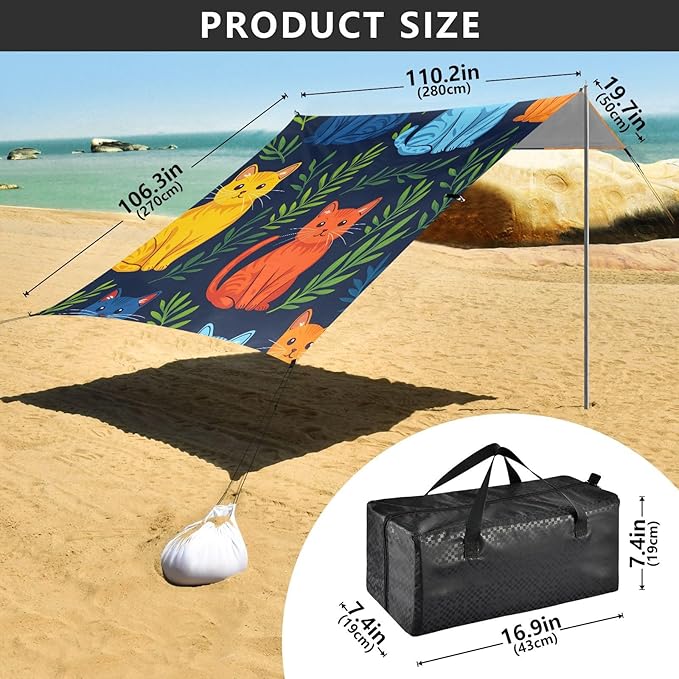 ALAZA Tile Pattern Cat Color Tile Pattern Beach Tent Sun Shelter Portable Canopy Sunshade for Outdoor Camping Picnics Backyard Fun 10x9 ft