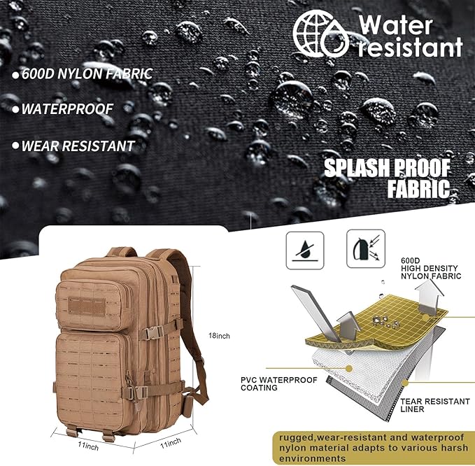 Small 40L Military Backpack Tactical Backpack Assault Pack Bug Out Bag with Molle for Hiking Rucksack Trekking (Tan)
