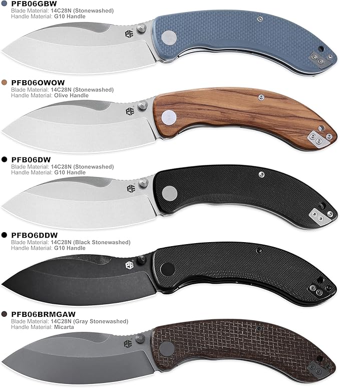 Petrified fish PFB06 Folding Knife3.74 14C28N Steel Stonewashed Blade G10 Handle Folding knife for EDC Camping Outdoor (Blue Stonewashed)