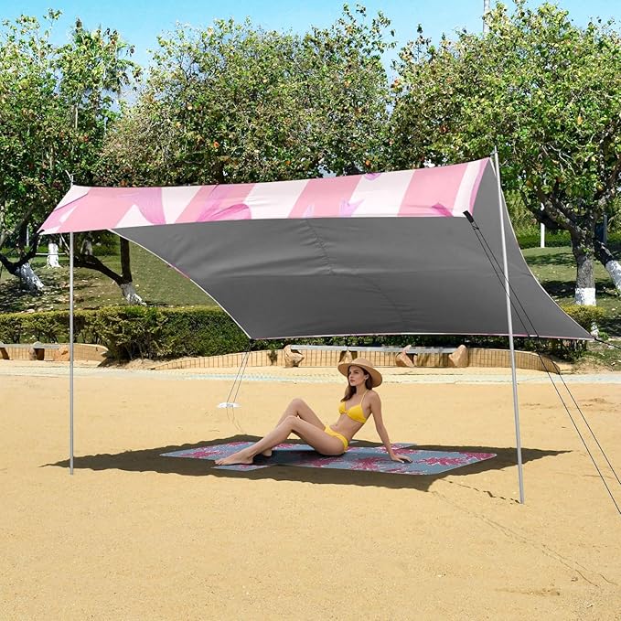 ALAZA Pink Bow Stripe Beach Tent Sun Shelter Portable Canopy Sunshade for Outdoor Camping Picnics Backyard Fun 10x9 ft