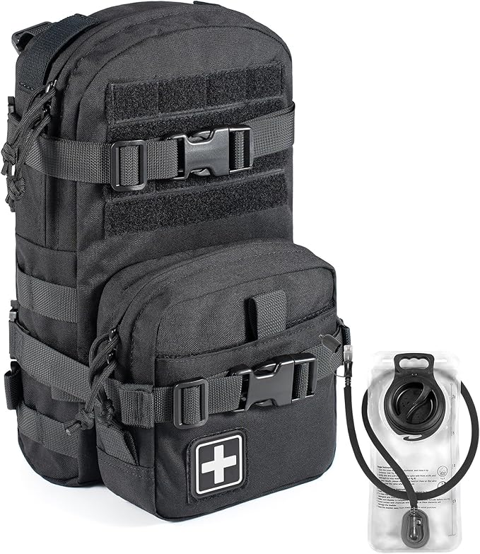 Tactical Small MOLLE Hydration Pack Outdoor Water Bladder Carrier Pack for Vest Backpack(Black+Bladder)