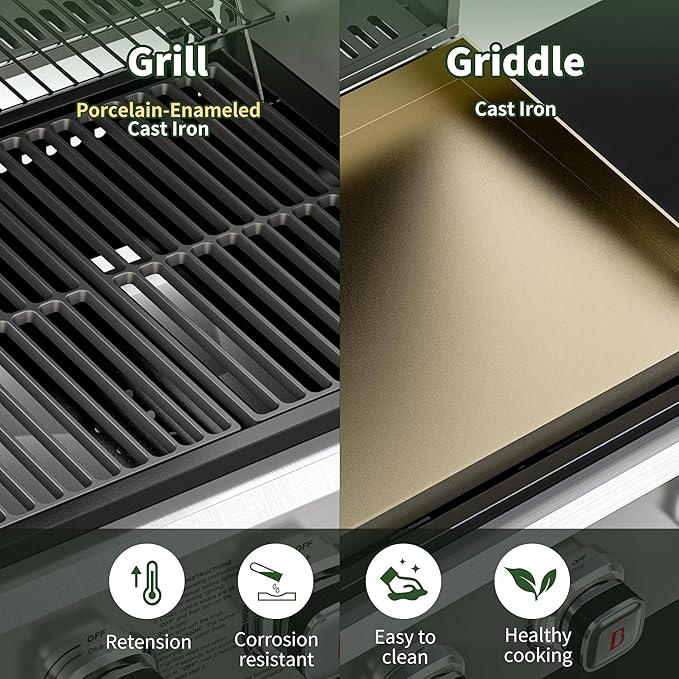 Brand-Man Griddle Grill Combo 6-Burner 2 in 1 Versatile Propane Gas Grill and Griddle with Double Stainless Steel Lids BBQ Combo for Outdoor Kitchen &amp Backyard Barbecue Cooking
