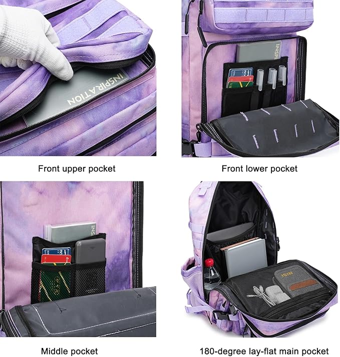 45L Military Tactical Backpack for Men &amp Women Bug Out Bag Assault pack Molle Daypack Hiking Trekking Rucksack (2.0 side pockets (cloud purple))