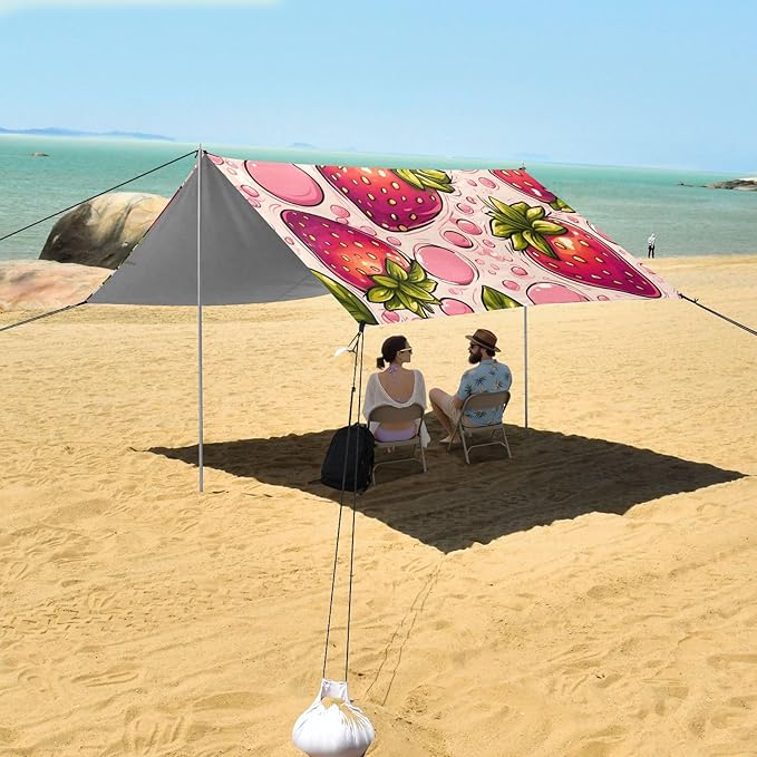 ALAZA Cute Strawberry Pattern Beach Tent Sun Shelter Portable Canopy Sunshade for Outdoor Camping Picnics Backyard Fun 10x9 ft