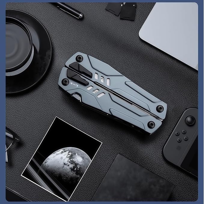 Multitools 20-in-1 Full-Size Lightweight EDC Multi-Purpose Pliers Folding Knife Nylon Bag Portable Tools Men Gift Ideas Equipment for Emergencies Hiking and Outdoor Camping (Blue)