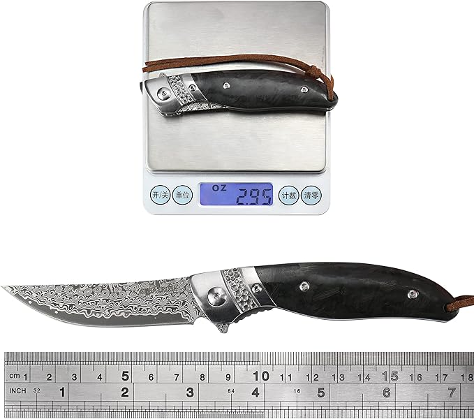 ALBATROSS Premium Damascus Folding Knife - EDC Pocket Knife with VG10 Damascus Steel Blade Quick Flip Assisted Opening Luminous Carbon Fiber Handle &amp Liner Lock - Great Gift for Outdoorsmen - HG