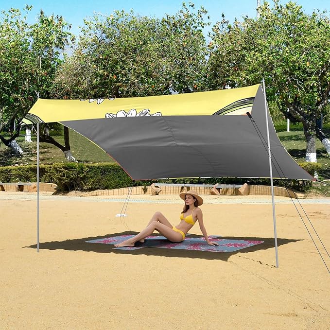 ALAZA Watermelon White Chrysanthemum Pattern Beach Tent Sun Shelter Portable Canopy Sunshade for Outdoor Camping Picnics Backyard Fun 10x9 ft