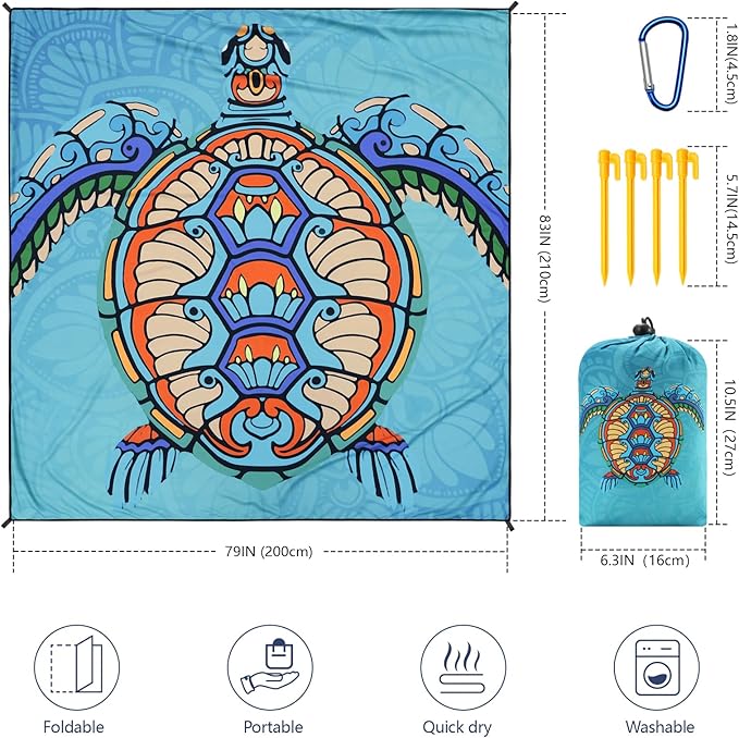 Beach Blanket Waterproof Sandproof Beach Mat 79 X 83/10'x9'for 2-8 Adults Quick Drying Outdoor Picnic Mat Beach Accessories for Travel Camping Hiking