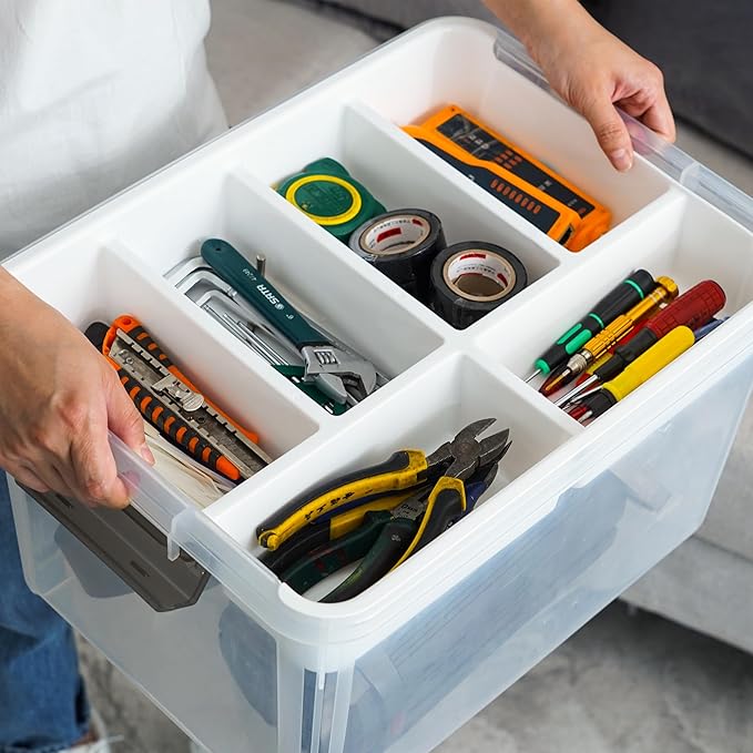 Citylife 32 QT Plastic Storage Bins with Removable Tray Large Stackable Storage Containers for Organizing Craft Storage and Storage Craft Clothes Files Office Supplies 4 Packs