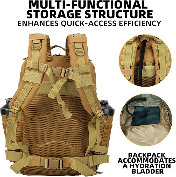 J.SH Large Military Tactical Backpack for Men EDC MOLLE Backpack 900D Oxford Nylon 3-Day Assault Rucking Pack Heavy-Duty Tactical Gear for Outdoor HikingGym Rugged Survival&ampBug Out Bag-45L K