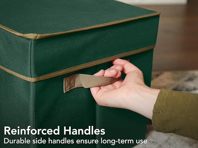 Covermates Keepsakes Storage Box Heavy Duty Polyester Organizer Bin Stackable Design Reinforced Handles ID Window Closet Garage Home Storage Green