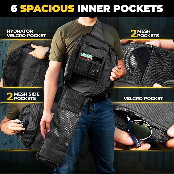 M-Tac Sling Tactical Sling Bag Backpack Gun Holster for Concealed Carry Carabiner Clip