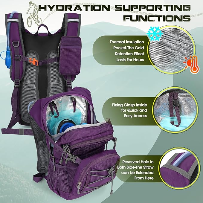 Hydration Backpack with Water Bladder 18L Lightweight Hiking Backpack for Women&ampMen Small Insulated Hydration Water Pack for Hiking Running Cycling Biking