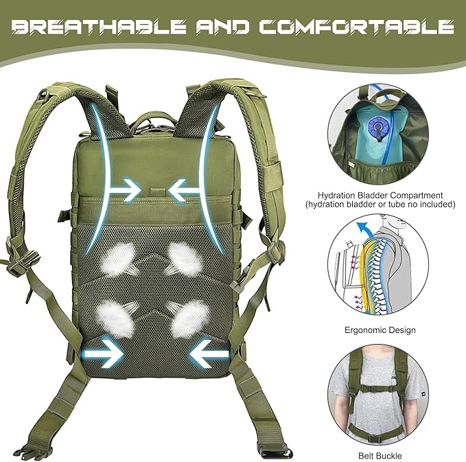 WOLT Military Tactical Backpack for Men 45L Molle Backpack 3 Day Assault Pack Bug Out Bag Heavy Duty Rucksack for Hiking Gym(Army Green)