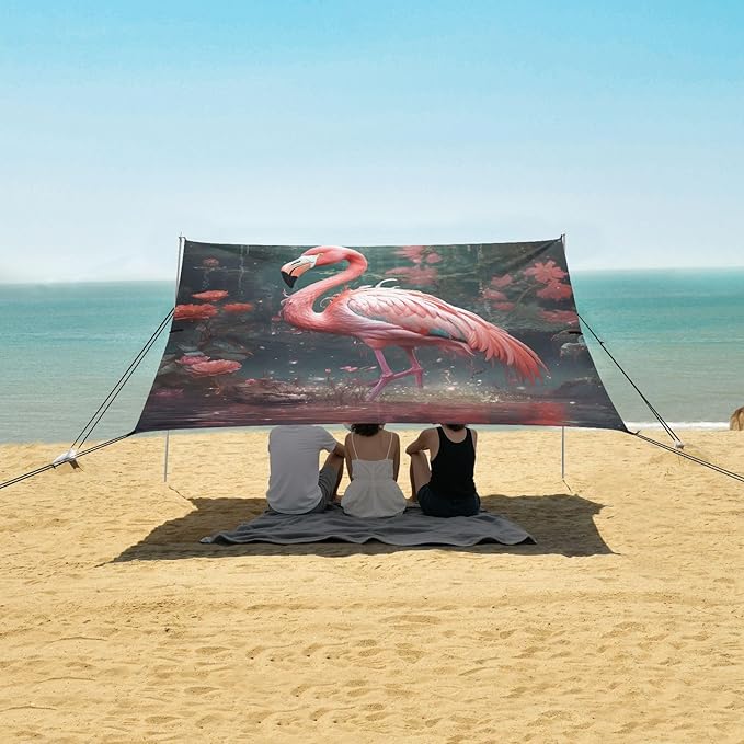 ALAZA Flamingo Red Floral Beach Tent Sun Shelter Portable Canopy Sunshade for Outdoor Camping Picnics Backyard Fun 10x9 ft