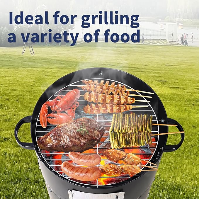 17 inch Vertical Charcoal Smoker BBQ Grill Fire Pit 3-in-1 with Built-in Thermometer Adjustable Air Vent Idea for Parties Backyard Patio Camping
