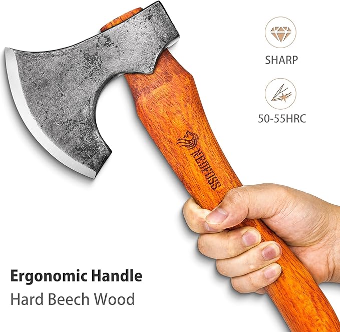 NEDFOSS Mammoth Camping Hatchet Axe 15 Camping Axe with 1065 High Carbon Steel &amp Wooden Handle Multi-Purpose Hatchet Axe for Camping Bushcraft and Survival Gift for Men