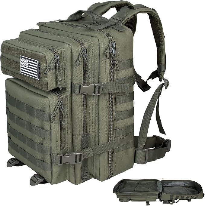 50L Tactical Backpack Training Gym Fitness Bag Outdoor Hiking Camping Army Molle Backpacks for Men Travel (Light Green)