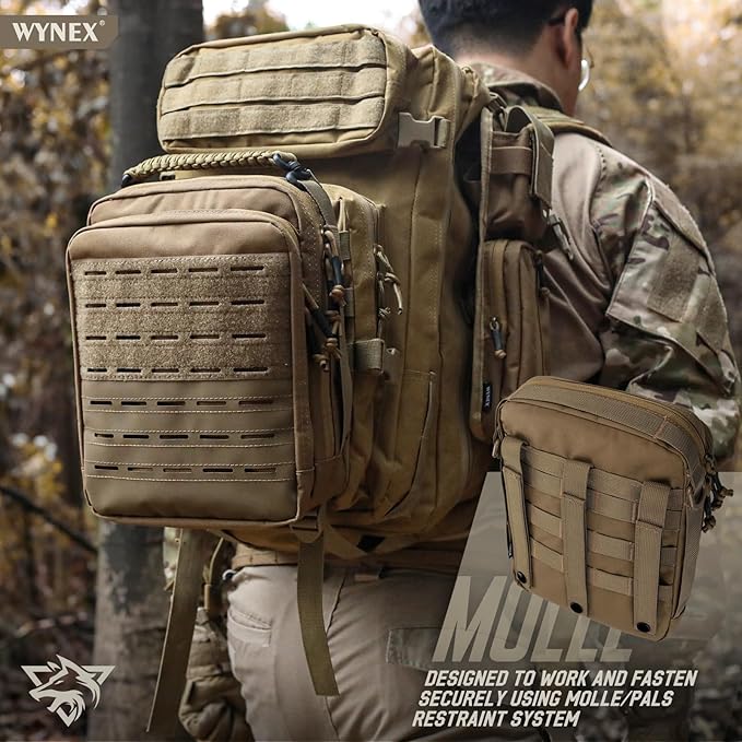 WYNEX Tactical Molle Admin Pouch with Folding Admin Pouch Utility EDC Pouch Organizer Modular Tool Pouch of Double Layer with Molle Tool Bag of Laser-Cut Design Utility Organizer EDC Medical Bag