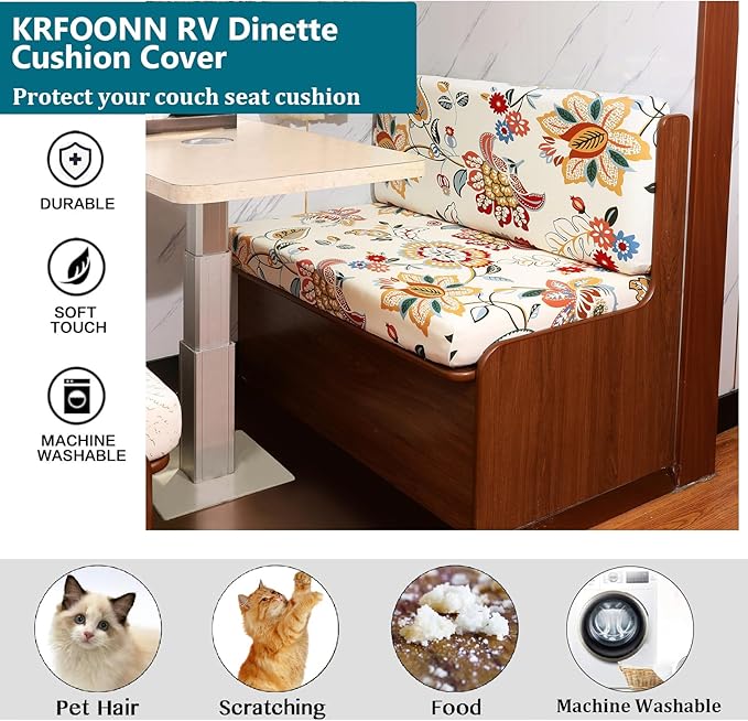 KRFOONN RV Dinette Cushion Covers Stretch Camper Cushions Cover Replacement Couch Cushion Slipcovers Washable Loveseat Slipcovers for Travel Trailer Couch Includes 2 Backrest Cover &amp 2 Bench Cover