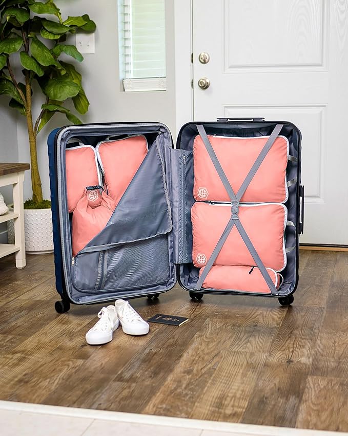 Large Compression Packing Cubes for Travel-Packing Cube Luggage Organizers 7 Piece Set for Checked Luggage-Ultralight Expandable/Compression Bags by TRIPPED Travel Gear (Dusty Rose)