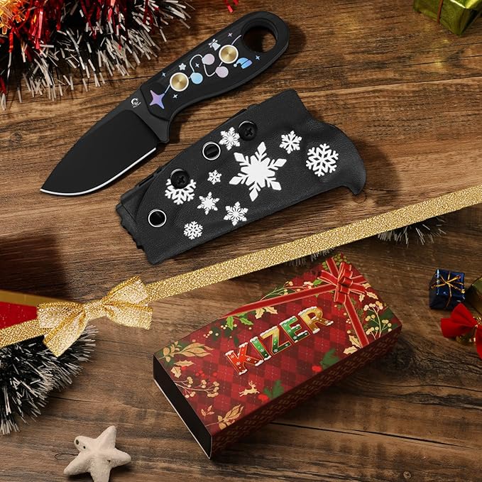 Kizer Beaver Fixed Blade Knife with Sheath 2.75 D2 Blade EDC Fixed Blade Camping Knife with Black G10 Handle Small Bushcraft Survival Knives Outdoor Hunting Knives for Men Women 1078MC1