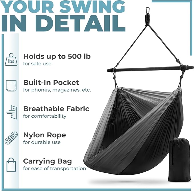 Sorbus Hanging Hammock Chair - Tree Pod Sensory Swing - Outdoor Camping Cacoon Chair - Collapsible and Lightweight Swings - Swinging Rocker Chairs for Camp Travel Hiking Tent Porch (500 lb Max)