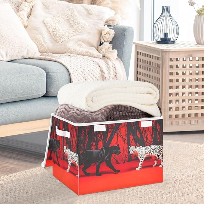 Storage Cube with Lid Surreal Leopard Print 16.5×12.6×11.8 IN Collapsible Large Capacity Foldable Storage Basket Bin Organizer