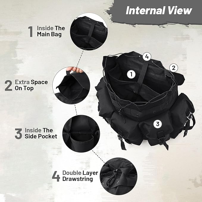 50L Military Alice Pack Army Survival Combat ALICE Rucksack Backpack for Men &amp Women for Camping Hiking Emergency Black