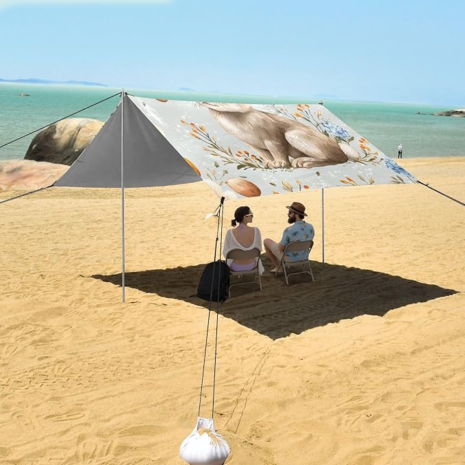 ALAZA Easter Bunny and Flowers Beach Tent Sun Shelter Portable Canopy Sunshade for Outdoor Camping Picnics Backyard Fun 10x9 ft