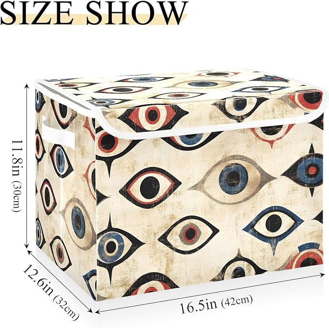 Storage Cube with Lid Evil Eye Pattern Print 16.5×12.6×11.8 IN Collapsible Large Capacity Foldable Storage Basket Bin Organizer