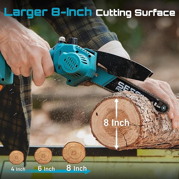 Seesii Mini Chainsaw 8-inch Mini Chainsaw Cordless Tool Set Battery Chainsaw with 2x 4.0Ah Batteries Handheld Electric Power Chain Saw with Oiler Safety Lock for Tree TrimmingWood Cutting