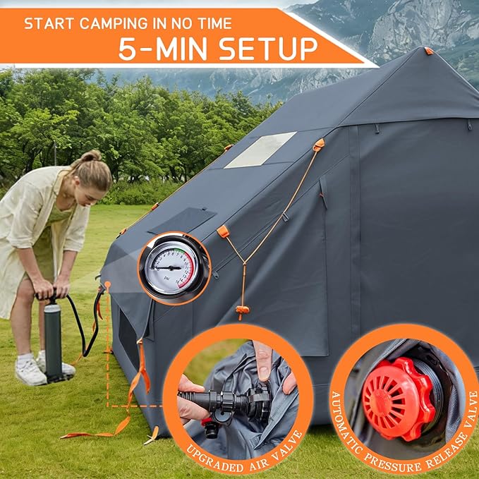 Inflatable Tents for CampingEasy Blow Up Tent with Hand Pump4 Seasons Waterproof Air Inflatable Camping Tent House for Family Weekend Camping
