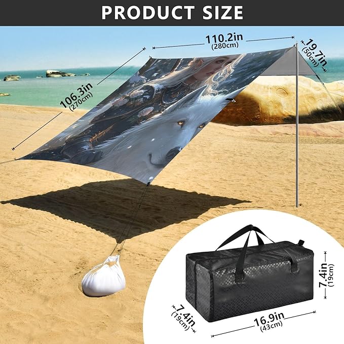 Game Anime Winter Playroom Wolf Beach Cabana Tent UPF50+ Water-Resistant Portable Sun Shelter with Sand Shovel for Family Trips Picnics &amp Camping