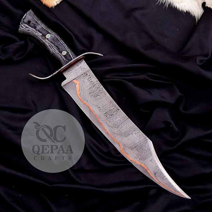Handmade Copper Damascus Bowie Knife | San Mai Hunting Knife | Micarta Handle SurvivalBushcraft knives-Ideal for CampingSkinning Outdoor (QC-301)
