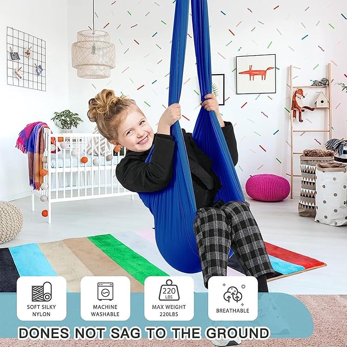 Hammock Swing Kids Elastic Comfort Support Foldable Travel Camping Hammock Sturdy Safe Construction Quick Setup Feature Backyard Garden Play Necessary Children Bedroom 110.24x39.37x0.39 Inches