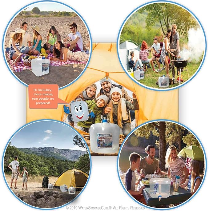 WaterStorageCube BPA Free Collapsible Water Container with Spigot Camping Water Storage Carrier Jug for Outdoors Hiking Backpack &amp Survival Kit Foldable Portable Water Canteen 1.3/2.6/5.3 Gallon