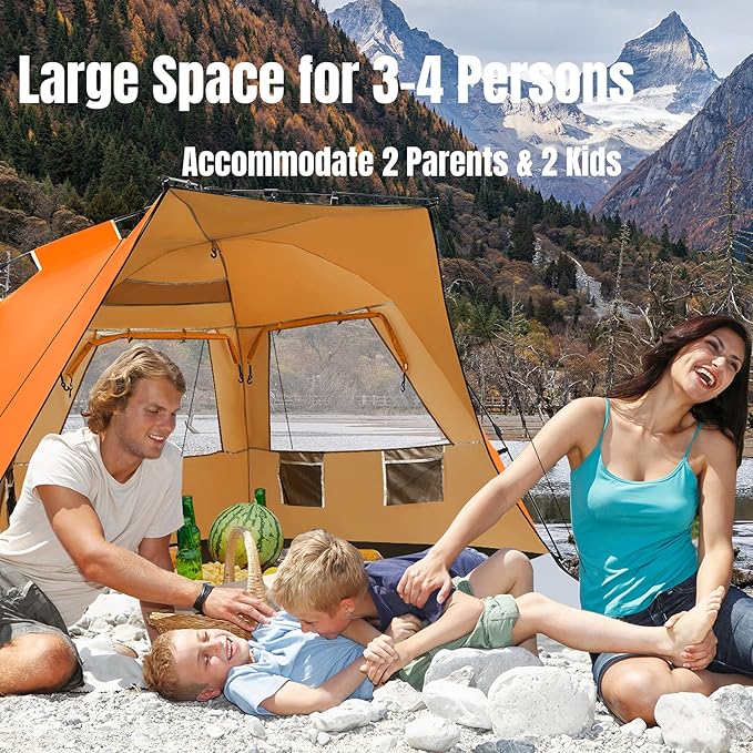 Tangkula 3-4 Person Easy Pop Up Beach Tent UPF 50+ Portable Sun Shelter w/ 3 Ventilation Windows Zippered Front Porch 4 Storage Pockets &amp Carrying Bag Instant Beach Sun Shade with 8.5mm Rod