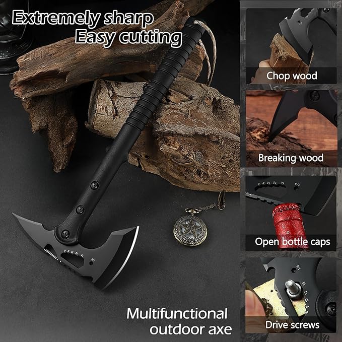 Camping Axes 2 Pack Hatchet with Sheath Clip Bottle Opener Wrench Outdoor Tomahawk for Splitting Wood Hunting Hiking AXE04x2