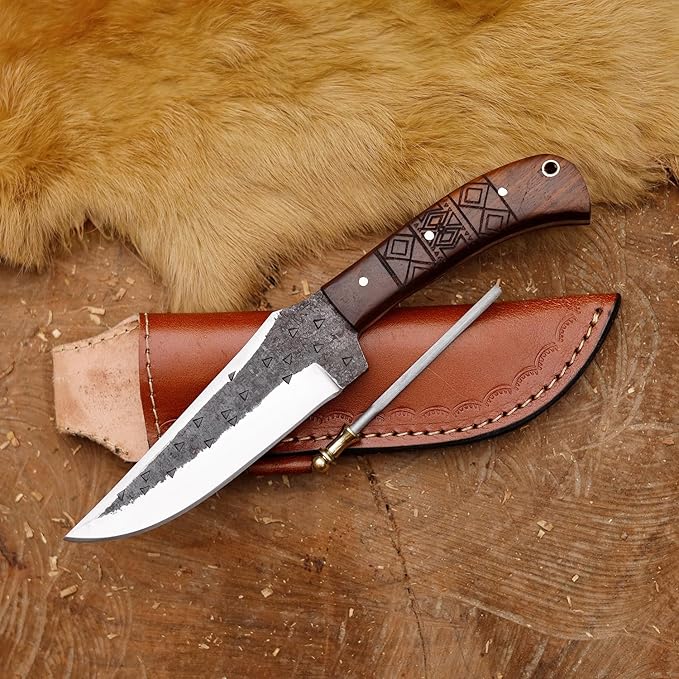 EdgeLandKnives® Hand Forged Tomahawk Throwing Axe and Bushcraft Knife Set Heavy Duty D2 Steel Tomahawk Throwing Axe and Bushcraft Knife Set with Leather Sheath Perfect Combo for Outdoorsmen (EL34)
