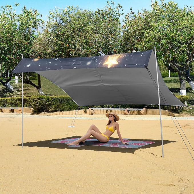 ALAZA Christmas Tree Cardinal Bird Beach Tent Sun Shelter UPF50+ Protection Beach Shade Canopy w/ 4 Sandbags for Outdoor Camping Fishing Backyard Fun Picnic 10x9 ft