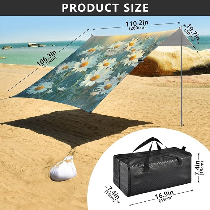 ALAZA Daisy Blossom Spring Garden Flower Beach Tent Sun Shelter Portable Canopy Sunshade for Outdoor Camping Picnics Backyard Fun 10x9 ft