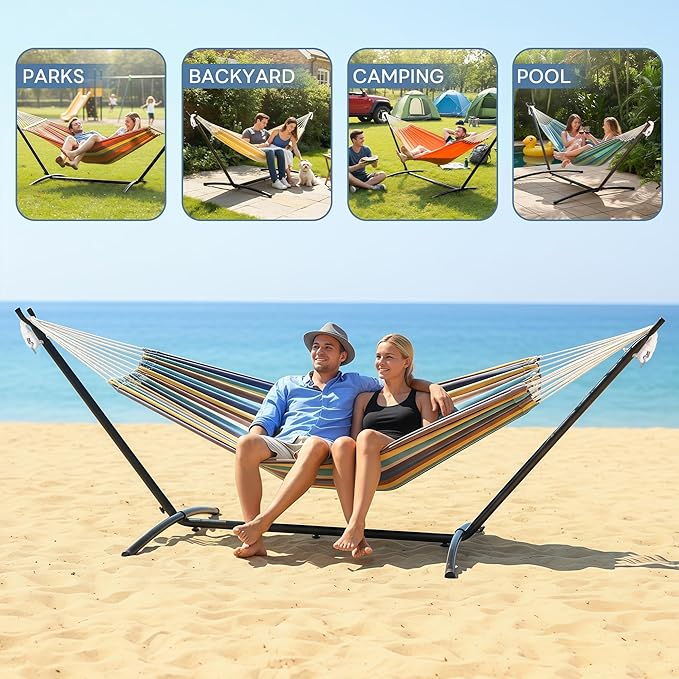DUMOS Hammock Stand Only Heavy Duty Hammock Stands for Double 2 Person Portable Steel Stand for Outside Garden Backyard Patio Pool Beach with Carrying Case