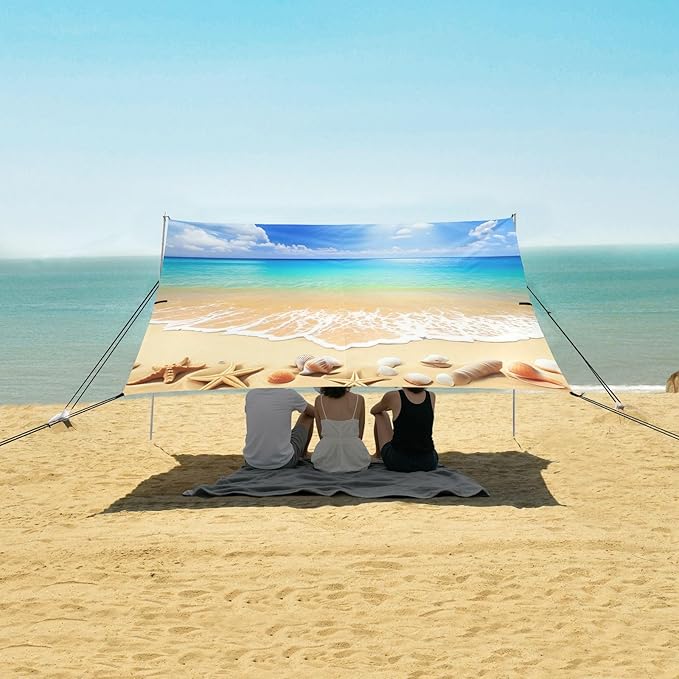 xigua Beach Beach Tent Sun Shelter with Carrying Bag - Silver Coated Oxford Fabric Beach Canopy for Beach Camping Fishing - Includes Windproof Ropes Sandbags &amp Stakes