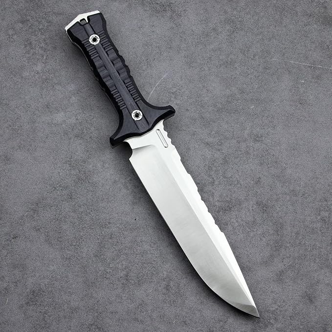 Dragon 12.8 Inch Sleipner Steel Full Tang Fixed BladeOutdoor Camping Tactics KnifeSatin PolishingG10 Handle with leggings Kydex Sheath (Black handle white blade)