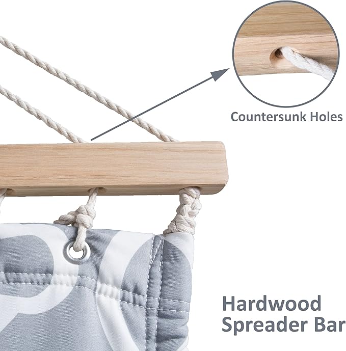 SUNCREAT 55 Inch Extra Large Double Hammock with Stand 475lbs Capacity Outdoor Portable Hammock with Hardwood Spreader Bar Extra Large Pillow Grey